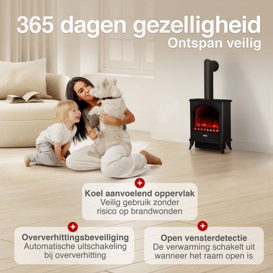 Leni Vrijstaande Elektrische Haard Zwart – 1800W met Sierpijp - Afbeelding 5