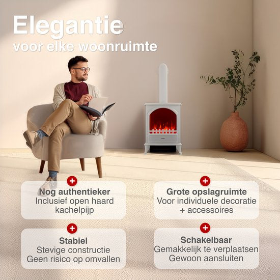 Leni Vrijstaande Elektrische Haard Wit – 1800W met Sierpijp - Afbeelding 2