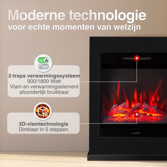 Kalle Vrijstaande Elektrische Haard Zwart – 1800W - Afbeelding 4