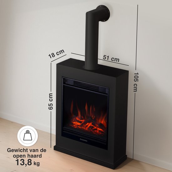 Kalle Vrijstaande Elektrische Haard Zwart – 1800W met Sierpijp - Afbeelding 5
