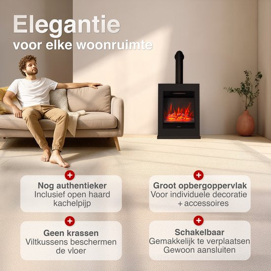 Kalle Vrijstaande Elektrische Haard Zwart – 1800W met Sierpijp - Afbeelding 2