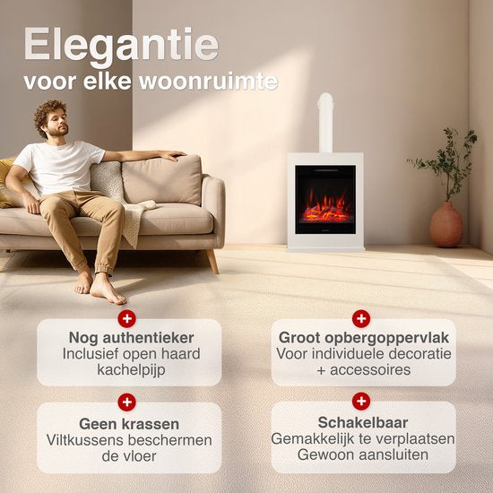 Kalle Vrijstaande Elektrische Haard Wit – 1800W met Sierpijp - Afbeelding 2