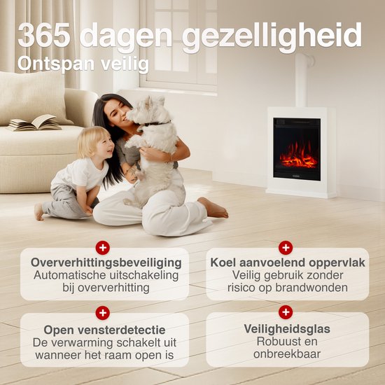 Kalle Vrijstaande Elektrische Haard Wit – 1800W met Sierpijp - Afbeelding 4