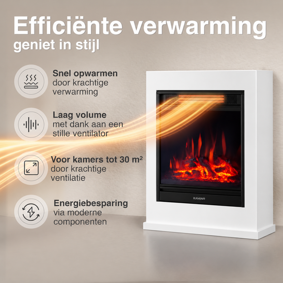 Kalle Vrijstaande Elektrische Haard Wit – 1800W - Afbeelding 3