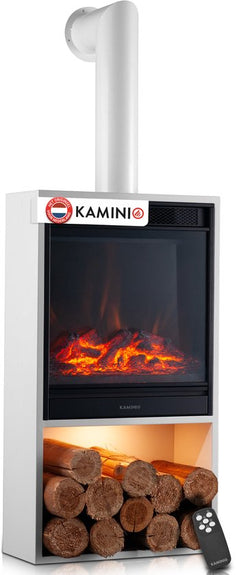 Hugo Vrijstaande Elektrische Haard Wit – 1800W met Sierpijp & Houtopslag - Afbeelding 1