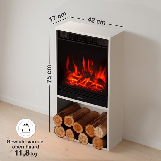 Hugo Vrijstaande Elektrische Haard Wit – 1800W met Houtopslag - Afbeelding 6