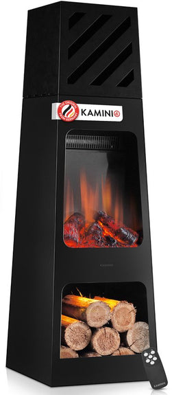 Kai XL Vrijstaande Elektrische Haard Zwart – 1800W met Houtopslag - Afbeelding 1