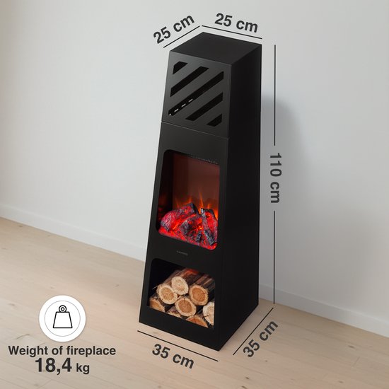 Kai XL Vrijstaande Elektrische Haard Zwart – 1800W met Houtopslag - Afbeelding 5