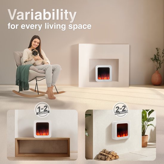 Mia L Elektrische Haard Wit – 1800W Vrijstaand & Wandmodel - Afbeelding 2