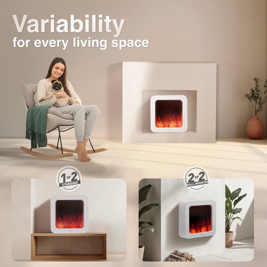 Mia XL Elektrische Haard Wit – 1800W Vrijstaand & Wandmodel - Afbeelding 3