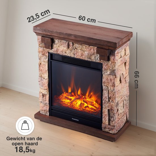 Juan Vrijstaande Elektrische Haard Beige – Steenlook 1800W - Afbeelding 6