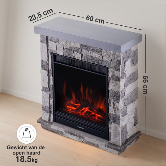 Juan Vrijstaande Elektrische Haard Grijs – Steenlook 1800W - Afbeelding 6