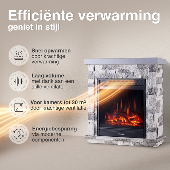 Juan Vrijstaande Elektrische Haard Grijs – Steenlook 1800W - Afbeelding 3