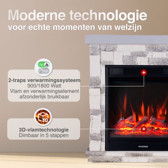 Juan Vrijstaande Elektrische Haard Grijs – Steenlook 1800W - Afbeelding 5
