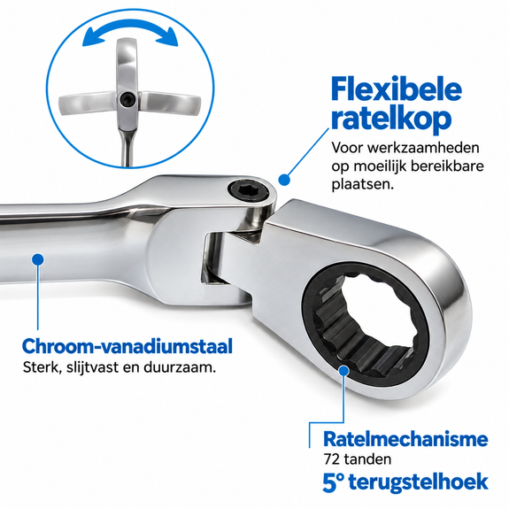 Flexibele ratelringsleutelset 13-delig – 8 tot 32 mm - Afbeelding 2