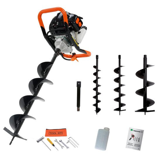 Grondboor - Benzine - 52cc - 3 boren 100/150/200 mm - verlengstuk 30cm - Afbeelding 1