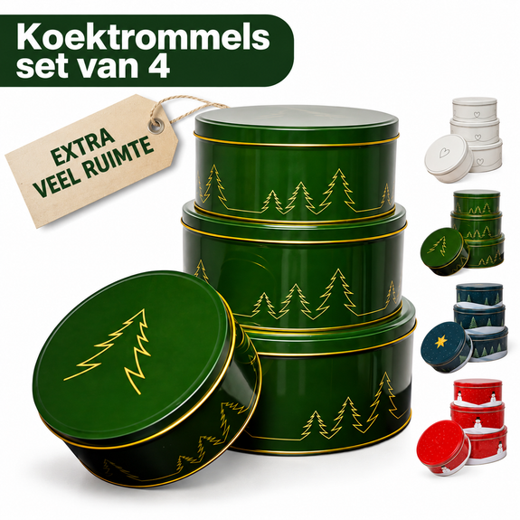 Koektrommelset 4-Delig met dennenbos kerstmotief - Afbeelding 6