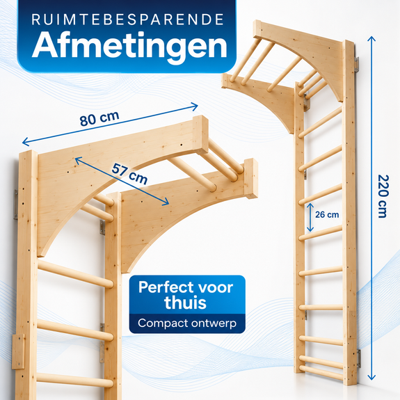Houten Wandrek met Optrekstang - 220 cm - 170 kg Draagvermogen - Naturel - Afbeelding 2