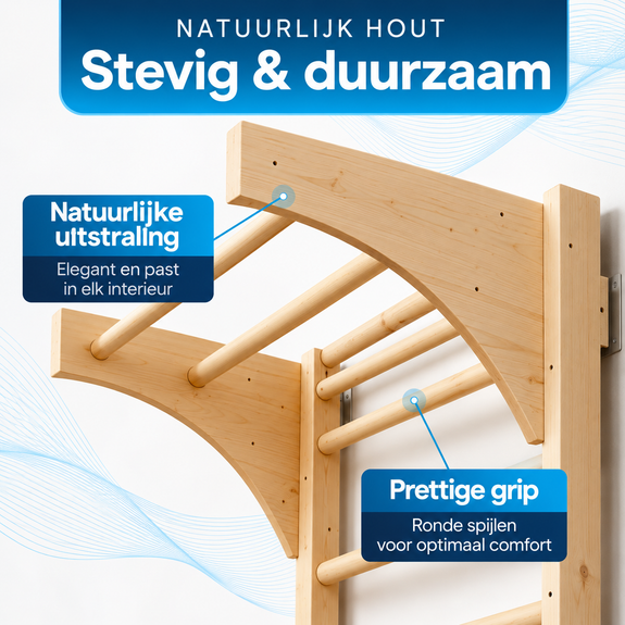 Houten Wandrek met Optrekstang - 220 cm - 170 kg Draagvermogen - Naturel - Afbeelding 5