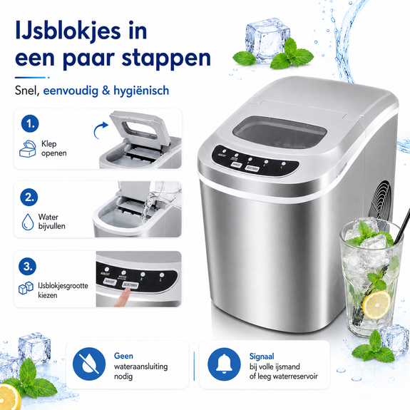 IJsblokjesmachine 2,2L zilver - Afbeelding 2