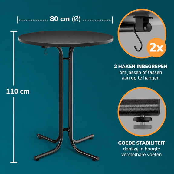 Inklapbare statafel Ø 80 x 110 cm - grijs - Afbeelding 3