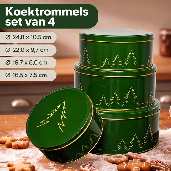 Koektrommelset 4-Delig met dennenbos kerstmotief - Afbeelding 4