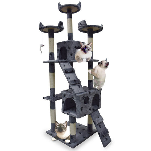 Krabpaal 170 cm lichtgrijs met 3 platforms en 2 kattenholen - Afbeelding 2