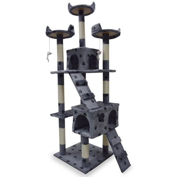 Krabpaal 170 cm lichtgrijs met 3 platforms en 2 kattenholen - Afbeelding 1