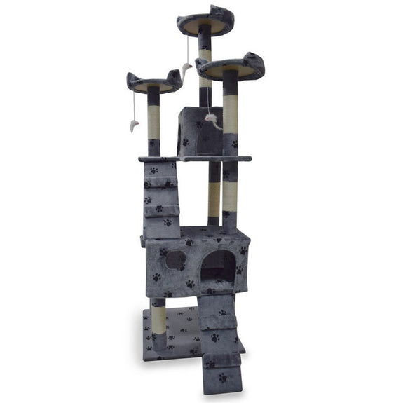Krabpaal 170 cm lichtgrijs met 3 platforms en 2 kattenholen - Afbeelding 4