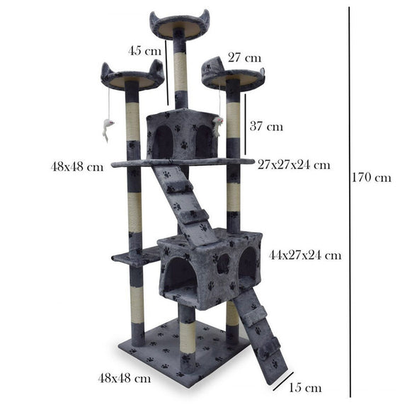 Krabpaal 170 cm lichtgrijs met 3 platforms en 2 kattenholen - Afbeelding 3
