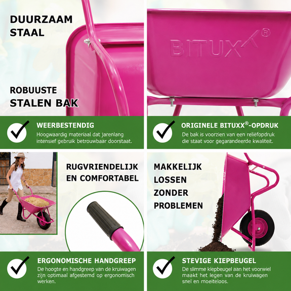 Kruiwagen 100 Liter Roze – Draagvermogen 250 kg - Afbeelding 4