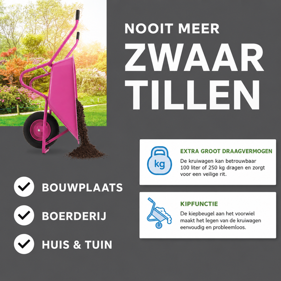 Kruiwagen 100 Liter Roze – Draagvermogen 250 kg - Afbeelding 5