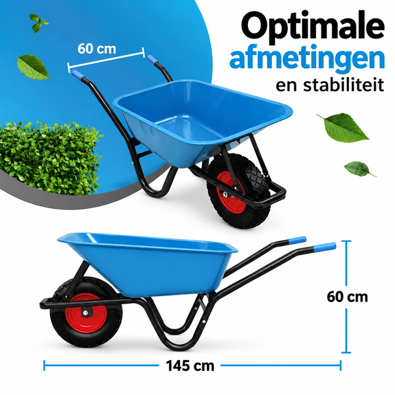 Kruiwagen 100 liter blauw – 250 kg met massief antilekwiel - Afbeelding 2