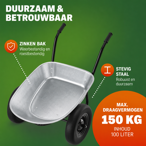 Kruiwagen met 2 luchtbanden - 100 liter - 150 kg - Afbeelding 2