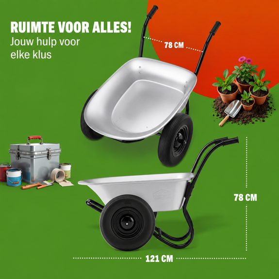 Kruiwagen met 2 luchtbanden - 100 liter - 150 kg - Afbeelding 3