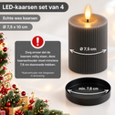 LED Kaarsen van Echte Wax - 10 cm - Set van 4 - Ribbelstructuur - Grijs