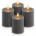 LED Kaarsen van Echte Wax - 10 cm - Set van 4 - Ribbelstructuur - Grijs