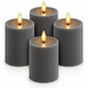 LED Kaarsen van Echte Wax - 10 cm - Set van 4 - Ribbelstructuur - Grijs