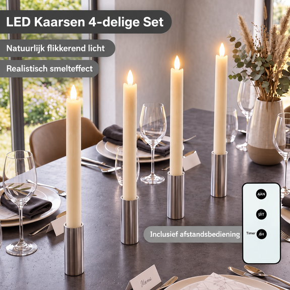 LED dinerkaarsen 22,5 cm crème – 4 stuks met afstandsbediening - Afbeelding 4