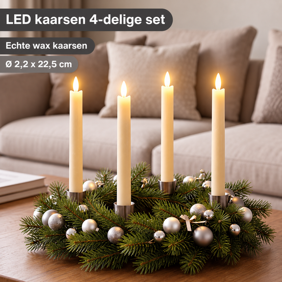 LED dinerkaarsen 22,5 cm crème – 4 stuks met afstandsbediening - Afbeelding 3