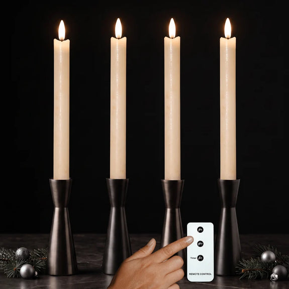LED dinerkaarsen 22,5 cm crème – 4 stuks met afstandsbediening - Afbeelding 5