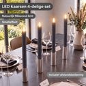 LED dinerkaarsen 22,5 cm grijs – 4 stuks met afstandsbediening