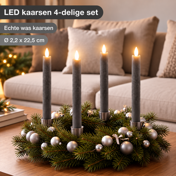 LED dinerkaarsen 22,5 cm grijs – 4 stuks met afstandsbediening - Afbeelding 3