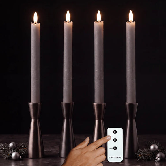 LED dinerkaarsen 22,5 cm grijs – 4 stuks met afstandsbediening - Afbeelding 5