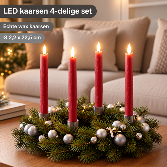 LED dinerkaarsen 22,5 cm rood – 4 stuks met afstandsbediening - Afbeelding 3