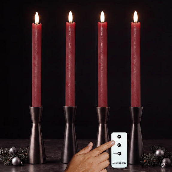 LED dinerkaarsen 22,5 cm rood – 4 stuks met afstandsbediening - Afbeelding 5