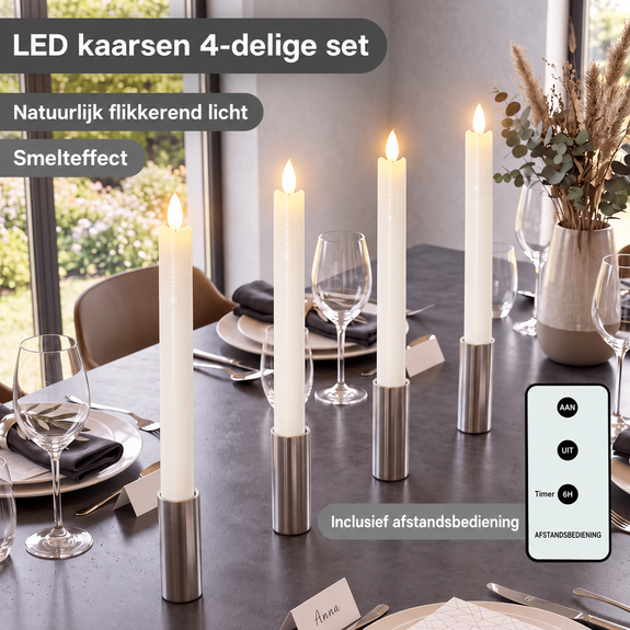LED dinerkaarsen 22,5 cm wit – 4 stuks met afstandsbediening - Afbeelding 4