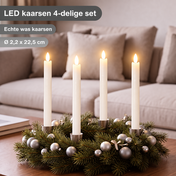 LED dinerkaarsen 22,5 cm wit – 4 stuks met afstandsbediening - Afbeelding 3