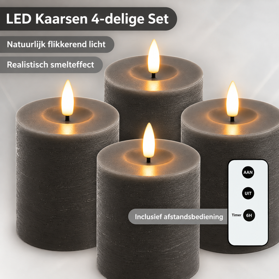 LED kaarsen 10 cm grijs – 4 stuks met afstandsbediening - Afbeelding 4