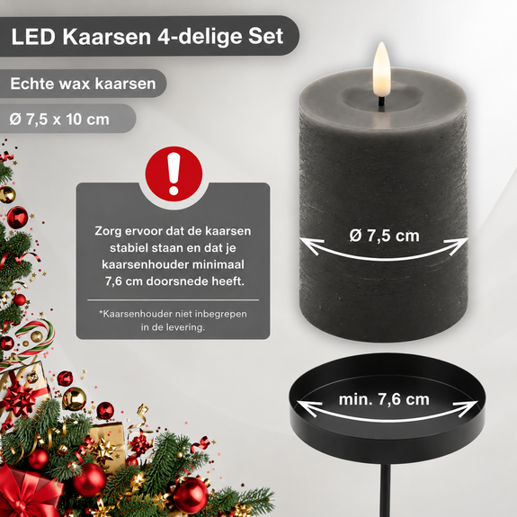 LED kaarsen 10 cm grijs – 4 stuks met afstandsbediening - Afbeelding 3